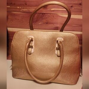 Charming Charlie Metallic Gold Satchel Handbag